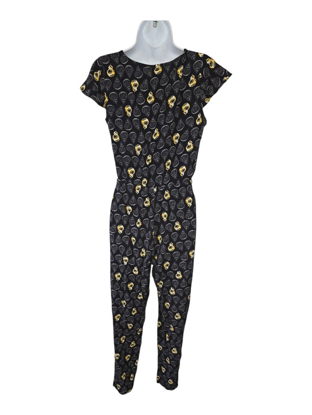 Disney Star Wars BB-8 Print Jumpsuit Black Short Sleeve V-Neck Romper Size M - Picture 3 of 3